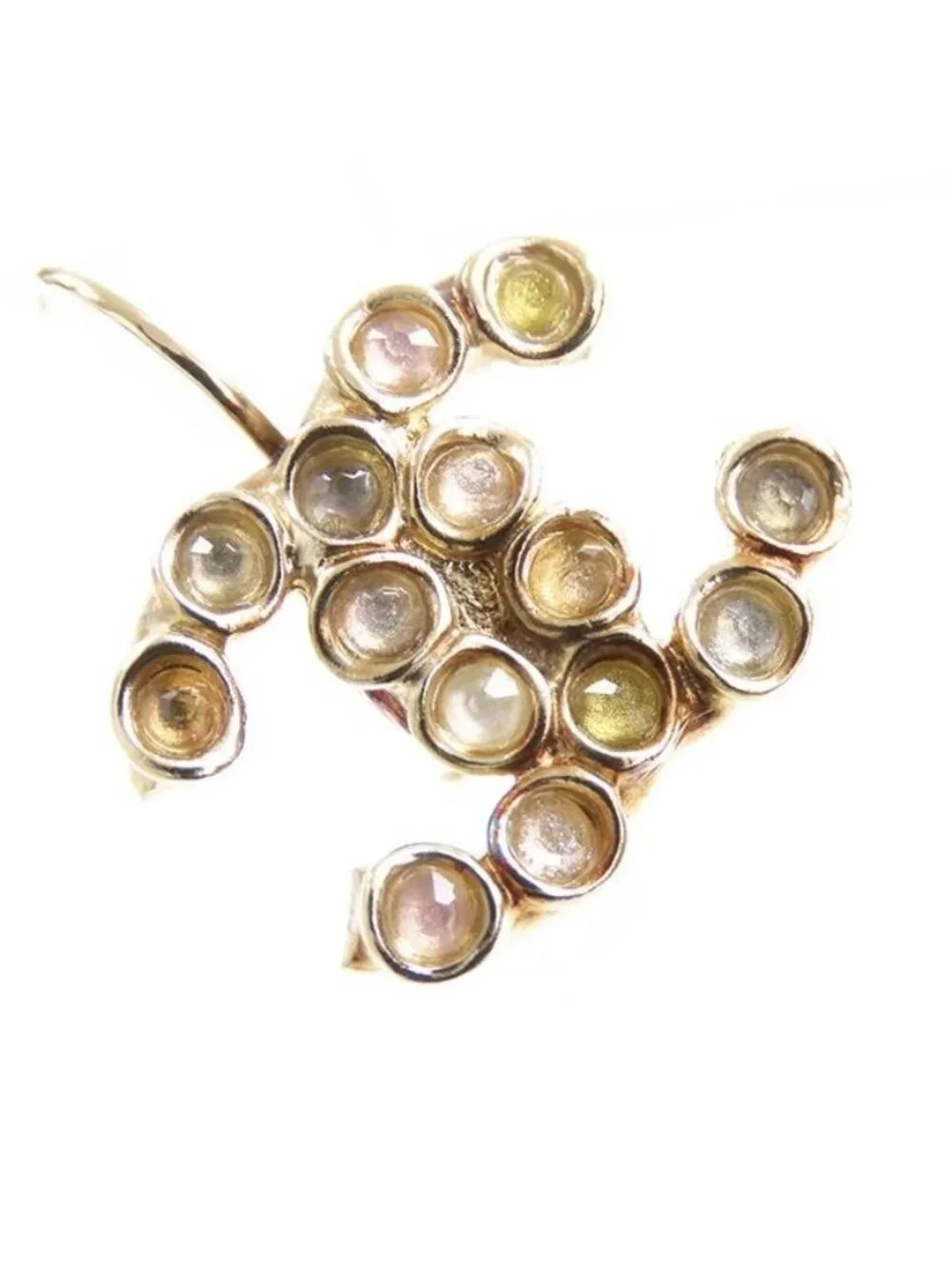 Chanel CC Logo Hook Earrings Gold Metal Rhinestone Color Stone 18